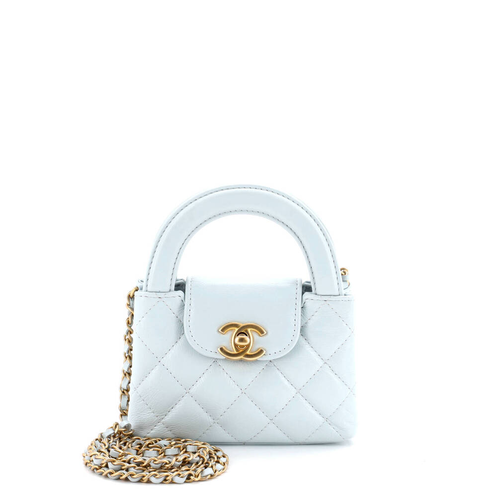 Chanel Nano Kelly Top Handle Shopping Bag Quilted Shiny Aged Calfskin